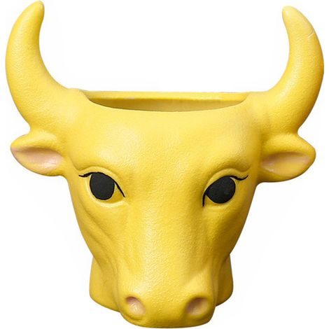 Maceta creativa Elegante toro Lu Bao amarillo 1 pieza para suculentas Maceta de cerámica blanca (1/5)