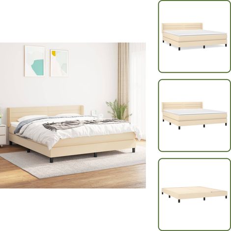 Boxspringbett mit Matratze Creme 160x200 cm Stoff - Boxspringbett - Cremefarbenes Bett - Bettrahmen - Lattenrost - Doppelbett (1/5)
