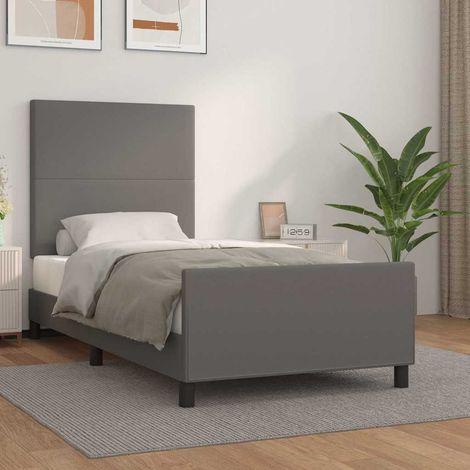 Cadre de lit 90 x 200 cm avec tête de lit, similicuir gris, sans matelas - PANGIVO (1/5)