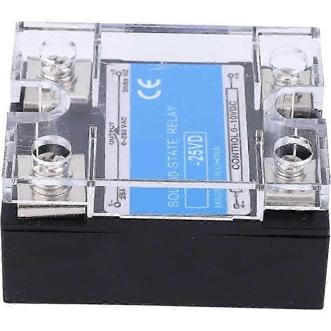 Relais statique monophasé BERM-25VD, commande optocoupleur haute performance 0-10VDC, charge 0-250VAC, modèle SSR robuste pour usage industriel. (1/3)