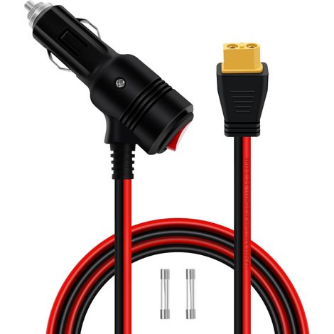 XT60 Allume Cigare avec Interrupteur et Indicateur LED 12V 24V 14AWG 20A Cable XT60 Allume Cigare, pour Moto, Voiture, Bateau, Panneaux Solaires Onduleur de Voiture (Mâle, 3 m) (1/5)