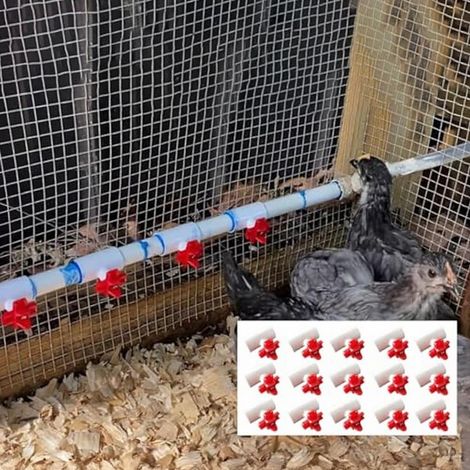 Lot de 10 distributeurs d'eau pour poule d'arrière-cour Construction en plastique robuste, résistant aux intempéries, visibilité de couleur rouge, utilisation durable en extérieur (1/5)