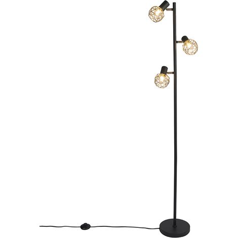 Qazqa – Lampadaire noir et or 3 lumières orientables – H 150 cm – Base 21 cm – Ampoules E14 max 3 x 40W – Éclairage intérieur moderne