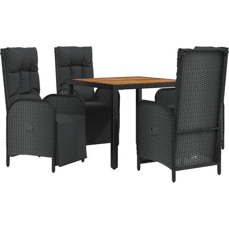 Mobili da pranzo e cuscini da giardino 5 pezzi in resina intrecciata nera 020014867