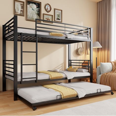 Letto a castello per bambini 90x200 cm in metallo nero con letto estraibile - MEUBLIV (1/5)