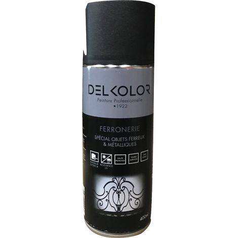 Delkolor Peinture spéciale ferronnerie en aérosol 400 ml  Couleur: NOIR