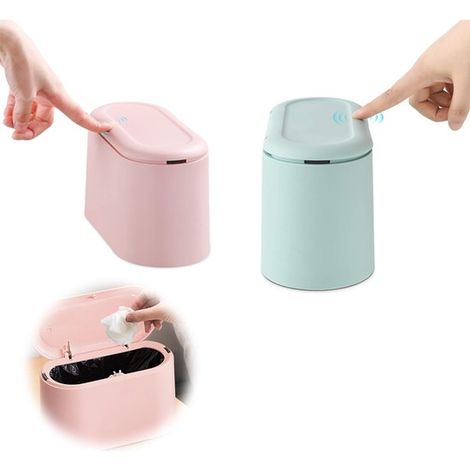 Poubelles compactes de salle de bain et bureau, lot de 2, 22 x 11 x 13 cm, pour chambre, toilettes et salle de bain, rose et bleu (1/5)