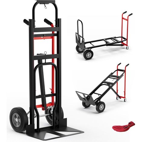 COSTWAY Carrello a mano, carrello manuale 3 in 1 trasformabile, carrello di trasporto con portata fino a 360 kg / 450 kg, carrello manuale con 4 ruote in gomma, corda di fissaggio inclusa, superficie (1/4)