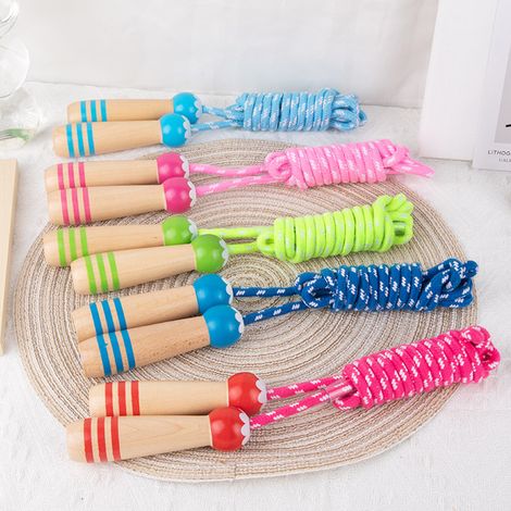 Corde à Sauter Enfant - Poignées en Bois Réglable - Corde en Coton Souple et Légère - Pour Entraînement Physique et Éducation Physique Scolaire - 1 Pièce (1/5)