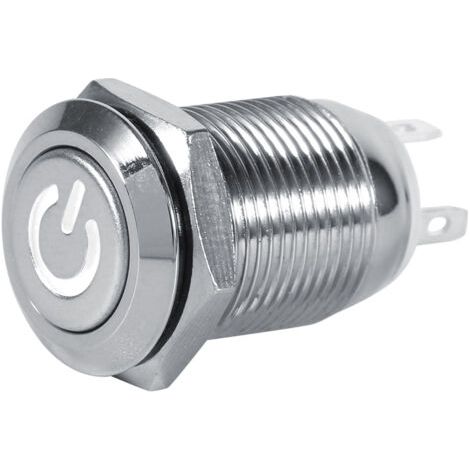 Interruptor pulsador de encendido de 12 mm, resistente al agua, metálico, de tipo momentáneo, con LED blanco, 3 V. (1/4)