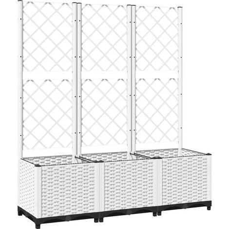 Jardinière avec support, blanche, 120 x 40 x 136 cm, en polypropylène (PP). (1/5)