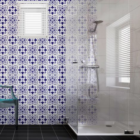 Sticker Mural Carrelage adhésif Cuisine Salle de Bain - 30 STICKERS CARREAUX DE CIMENT AZULEJOS SANCHO - 30stickers10x10cm (1/5)