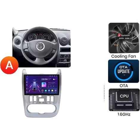 Radio para coche, pantalla táctil, reproductor de audio, compatible con Dacia / Renault Logan 1 y Sandero 1 y Duster 1 2004-2015, navegación GPS Android con ventilador de refrigeración incorporado, V1 (1/2)