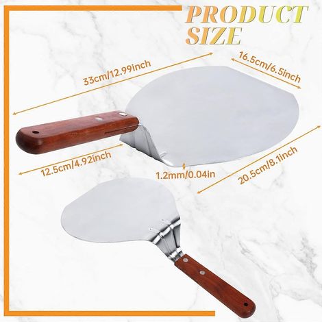 Spatule à pizza UTENEW en acier inoxydable, pelle à pizza, lève-gâteau, manche en bois, porte-assiette, outil de cuisson pour pizzas maison, 20 cm (8 pouces) (1/4)