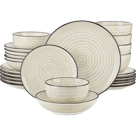 Servizio da tavola in ceramica beige, disponibile in confezioni da 24 o 48 pezzi, con elegante design a spirale. (1/2)