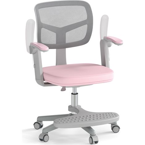 Chaise de Bureau pour Enfants avec Hauteur Réglable, Accoudoirs et Repose-pieds, Chaise de Bureau Pivotante avec Roulettes, Rose (1/5)