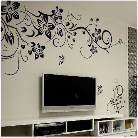 Decorazione murale classica con fiori neri per il soggiorno, adesivo/poster da parete (1/5)