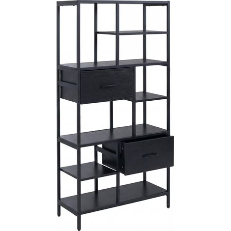 Étagère HWC-P11, étagère bibliothèque étagère sur pied, tiroirs industriel MDF métal mélamine 150x81x33cm- noir (1/5)