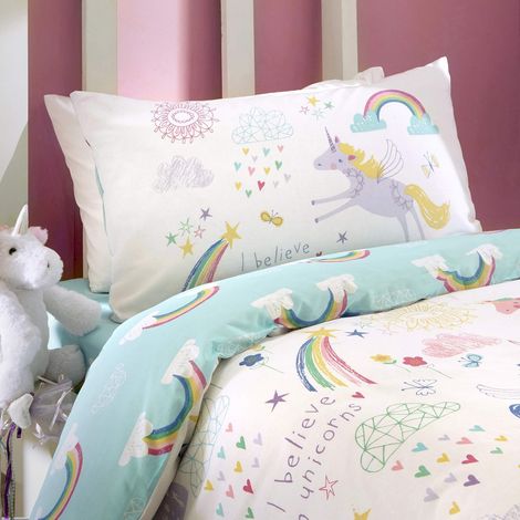 Housse de Couette Licorne 200 x 140 cm 1 taie d'oreiller Motifs réversibles Literie Licorne pour Filles Housse de Couette Arc-en-Ciel en Simple Literie Blanche avec Licornes (1/5)