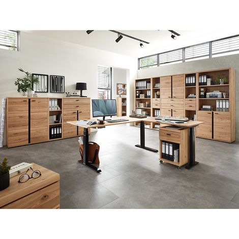 Büromöbel Set 10-teilig SARINA-36 mit höhenverstellbarem Winkelschreibtisch in Altesche teilmassiv (1/5)