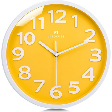 30cm Horloge Murale Jaune Grande Chiffres 3D, Silencieuse Pendules Murales Moderne, sans Tic-tac Facile à Lire Déco pour Cuisine Salon Chambre Bureau (1/5)