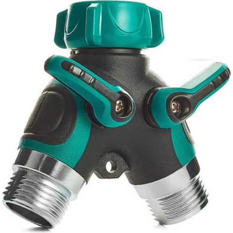 Distributeur de tuyau d'arrosage robuste à deux voies, connecteur en Y pour tuyau d'arrosage, distributeur de robinet extérieur (1/5)