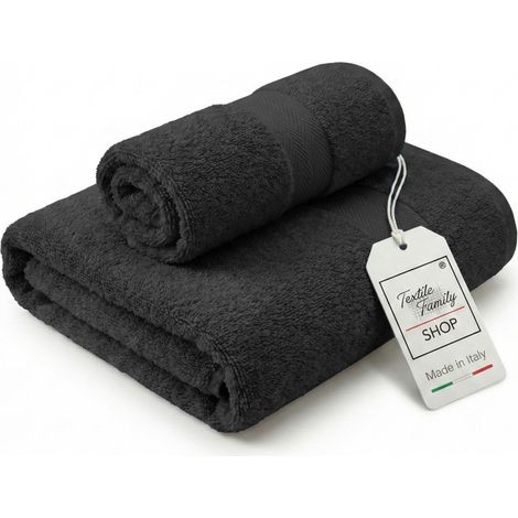 Coppia Asciugamani Viso e Ospite Neri - Spugna 100% Cotone 450 g/m² Made in Italy