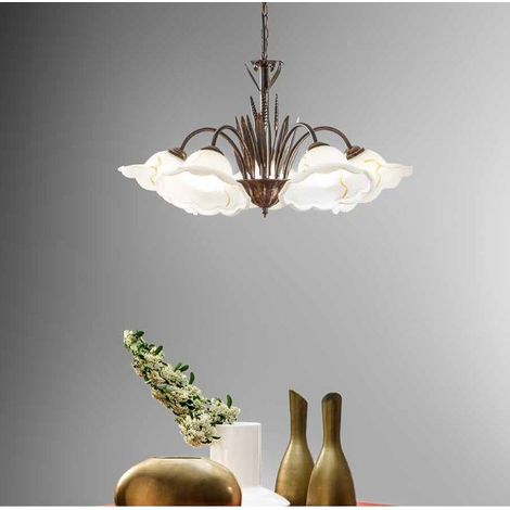 LAMPADARIO BYRON 5XE27 D.64XH100CM RUGGINE. (1/2)