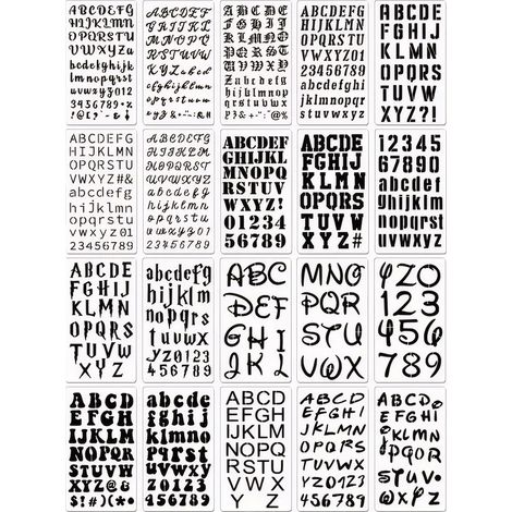 Patron Lettre - Modèle de Traçage Alphabet et Chiffres en PET - Pour Artisanat DIY sur Papier Bois Tissu Verre - Lot de 20 Pièces (1/5)