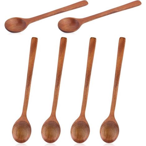 Seis cucharitas de madera, una cuchara de miel lisa de 17 cm, una cucharilla de madera y una cuchara de postre. (1/5)