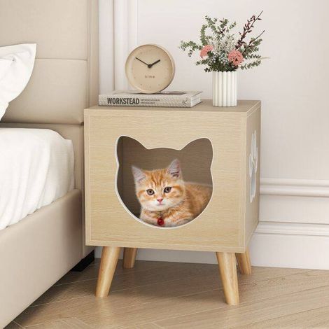 Meuble litière pour chat avec couvercle amovible, entrée large et fenêtre patte, table d'appoint d'intérieur (1/5)