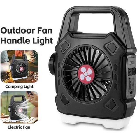 Ventilateur Camping - USB Rechargeable - Étanche IPX4 - 3 Vitesses Ventilation + Lanterne LED 3 Niveaux - 140 x 58 x 188 mm - 300 g (1/4)