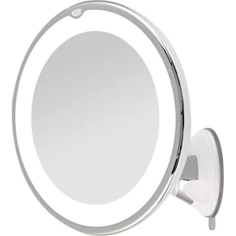 10x Magnifying Shaving Mirror with LED Light and Lockable Suction Cup Mount, 360° Rotation (1/5)