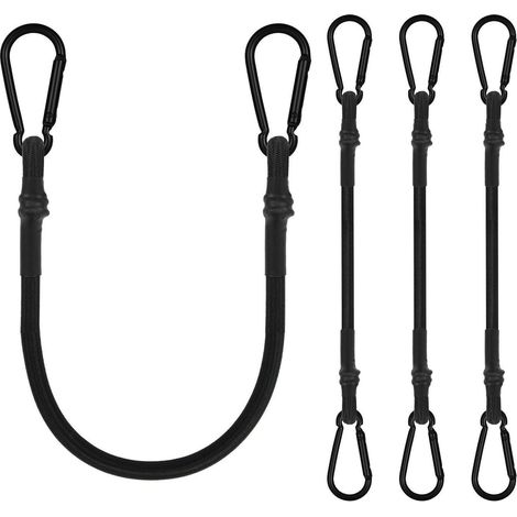 4er Set Spanngummis mit Karabinerhaken, 60cm, Schwarz