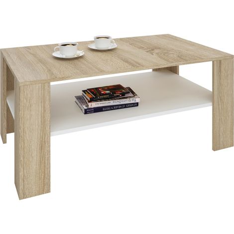 Idimex – Table basse fixe 44x100x59 cm – Chêne sonoma et blanc – Surface résistante aux éraflures – Grand espace de rangement (1/3)