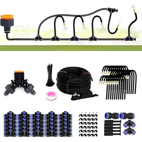 Automatisches Tropfbewässerungsset (30 m), werkzeuglose Schnellkupplungen, 30 Kupfer-Sprühdüsen, 360° flexibler Strahl für Garten, Gewächshaus, Rasen und Pflanzen.