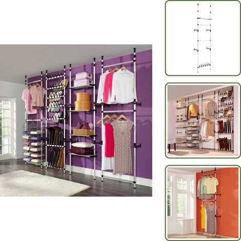 Système de garde-robe télescopique barres et étagère Aluminium - Portemanteau Télescopique - Armoire Télescopique - Organisation Garde Robe - Dressing Pliable - Espace Rangement (1/5)