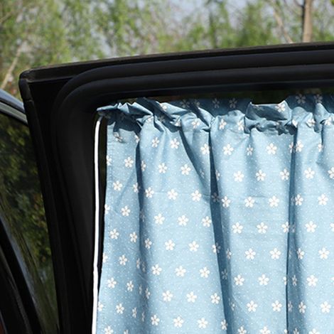 Store pour voiture avec ventouses Rideau de fenêtre soleil protection UV Style cartoon fleurs bleues (1/5)