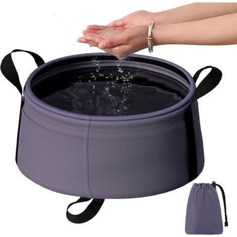 Seau pliable, récipient à eau pour le camping, bassine pliable de 8,5 L résistante aux hautes températures avec poignée, multi-usages pour la lessive, la pêche, la plage, la cuisine, les voyages, le j (1/5)