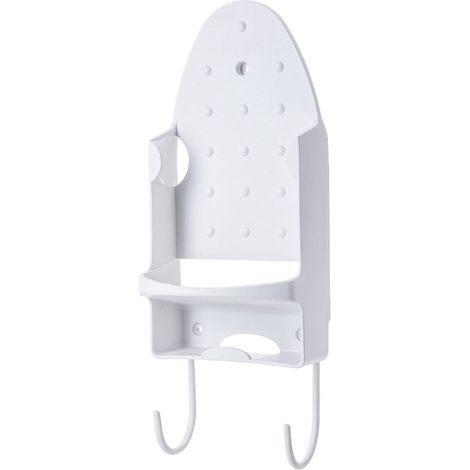 Support mural pour fer à repasser - Rangement pour repassage - Design compact - 13 x 29 cm - Blanc (1/5)