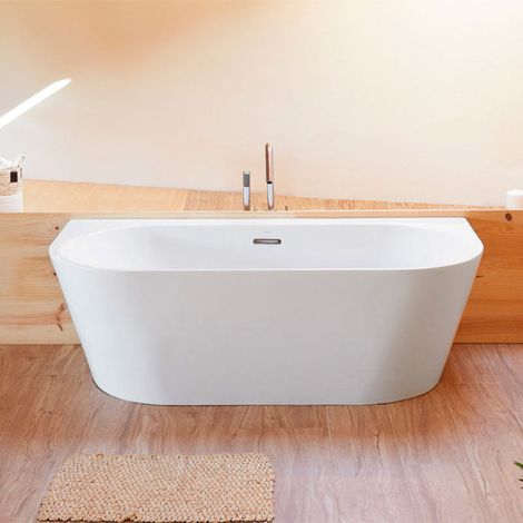 Sanycces – Baignoire ilot ovale en acrylique 170 cm – Vidage inclus – Côté mur avec angles droits – Pour espaces modernes (1/3)