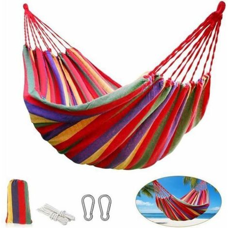 Hamac Double en Coton Hamac Extrieur Ultra-Lger pour Camping Plage et Voyages couleurs multiples Largeight (1/4)