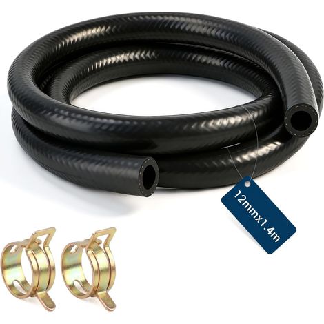 Tuyau Carburant 1.4 m, Durite Gasoil 12mm avec 2 Colliers Serrage (1/5)