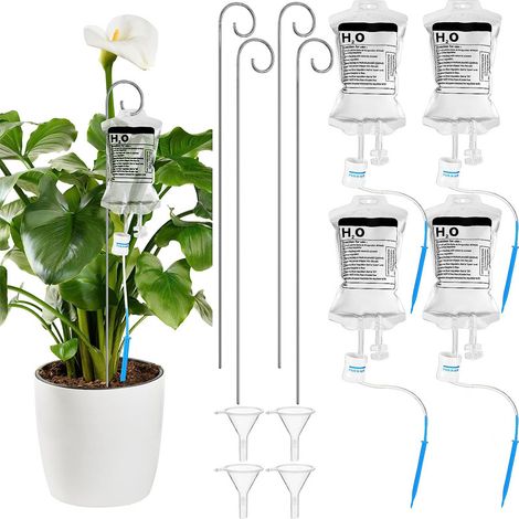 Système d'arrosage automatique pour plantes - sachets d'irrigation goutte à goutte - 350 ml avec crochets - kit de 4 pièces (1/5)
