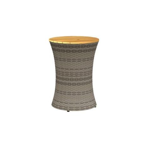 Table d'appoint de jardin forme tambour gris rotin bois massif (1/5)