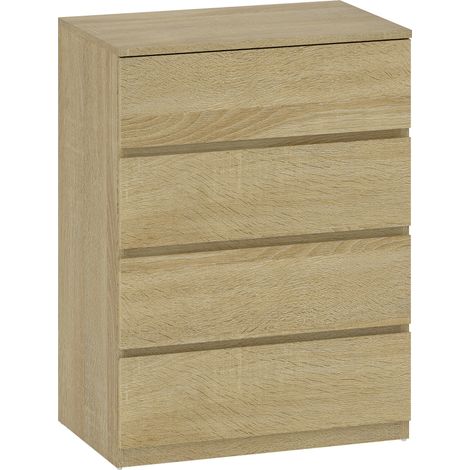 Cassettiera 4 Cassetti 60x40x80 cm con Guide in Metallo e Maniglie Scanalate in Legno color Faggio (1/5)