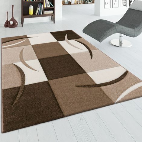 Paco Home Tappeto Di Design Orlo Modello A Quadri Nei Colori Marrone Beige Crema 80x300 cm