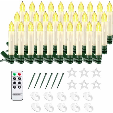 MONZANA® Set de 30 velas LED con accesorios Decoración de Navidad con Temporizador y Control Remoto - Blanco o Multicolor Blanco cálido