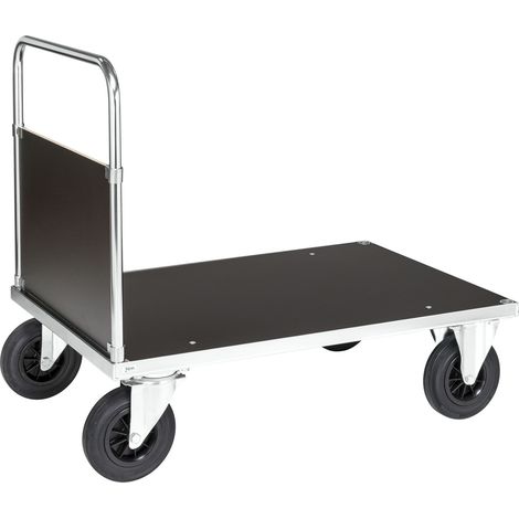 Kongamek Plattformwagen, verzinkt 1200x800x900mm mit MDF-Platte, geschlossenem Schiebegriff und Gummibereifung ohne Bremse