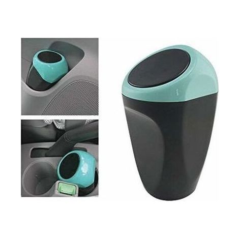 Mini poubelle voiture – Couvercle à ressort – Pour porte-gobelet et bureau – 16x8cm Bleu (1/5)